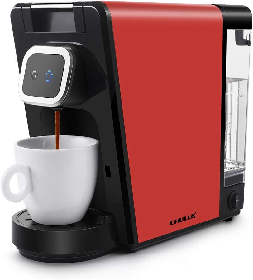 CHULUX Coffee Maker,Single Serve Pods & Ground Coffee with Detachable Reservoir,Auto Shut Off Function,Red