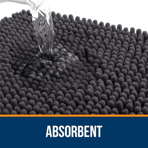 Image of OLANLY Bathroom Rugs Sets 2 Piece, Soft Absorbent Chenille Bath Mats and U-Shaped Contour Toilet Rug, Non-Slip, Machine Washable Bath Carpet, Home Decor Accessories(36 inchx24 inch+24 inchx20 inch, Dark Grey)