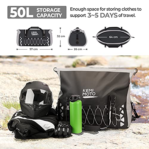 KEMIMOTO Bolsa seca de motocicleta de 50 L, impermeável, para motocicleta, bolsa de bagagem, bolsa t