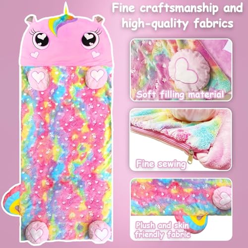Image of Kids Sleeping Bag, Large Unicorn Slumber Bag for Girls Boys, Portable Nap Mat, Preschool Daycare Kindergarten Birthday Gift 3-12 Yr Child