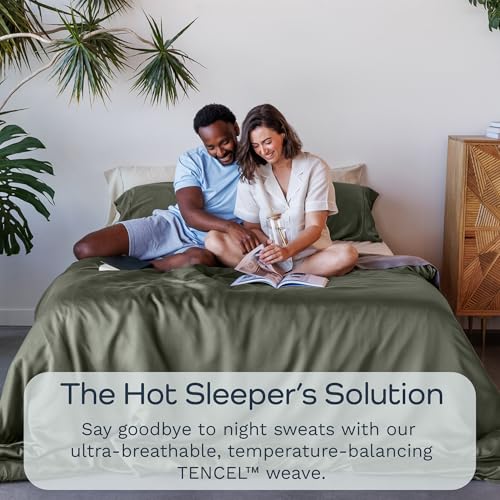 Image of Olive + Crate Tencel Lyocell Eucalyptus Twin Sheets Set - Extra Long Sheet Set - Cooling Tencel Sheets for Hot Sleepers with 16 Inch Deep Pocket Fit - Moss 3-Piece Set