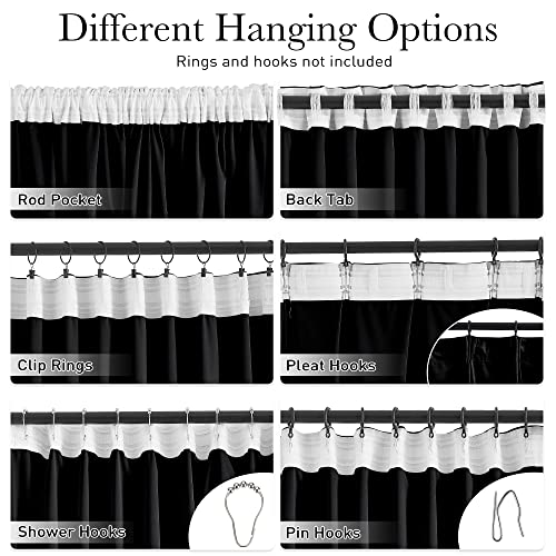 Image of Extra Long Black Velvet Curtains for Home Theater, W52xL108, 2 Pcs | 300GSM Soft Velvet Smooth Drapes, Back Tab Pinch Pleat, Heat & Noise Reducing, Window Covering for Living Room, Bedroom