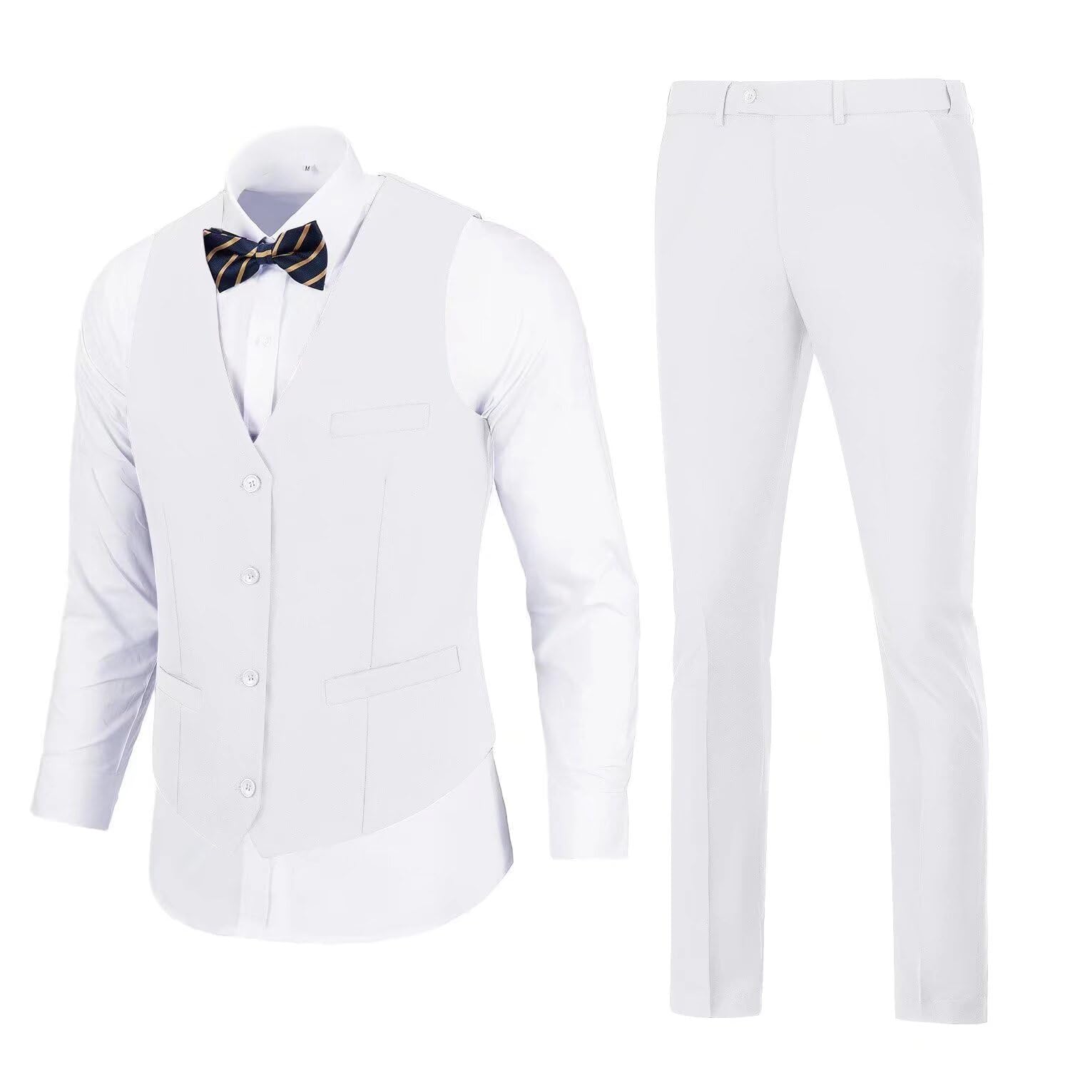 Completo da uomo con gilet e pantaloni, vestibilità aderente, 2 pezzi, stile casual, gilet per sposi