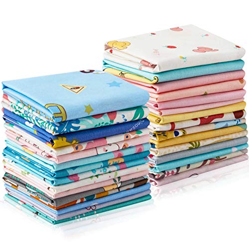 30 Pieces Animals Fat Quarters Cotton Fabric Bundles Cute Pattern Fabric Squares 10 x 10 Inch Squirrel Elk Bear Sewing Scrap for Quilting Patchwork Scrabooking Cloth DIY Craft