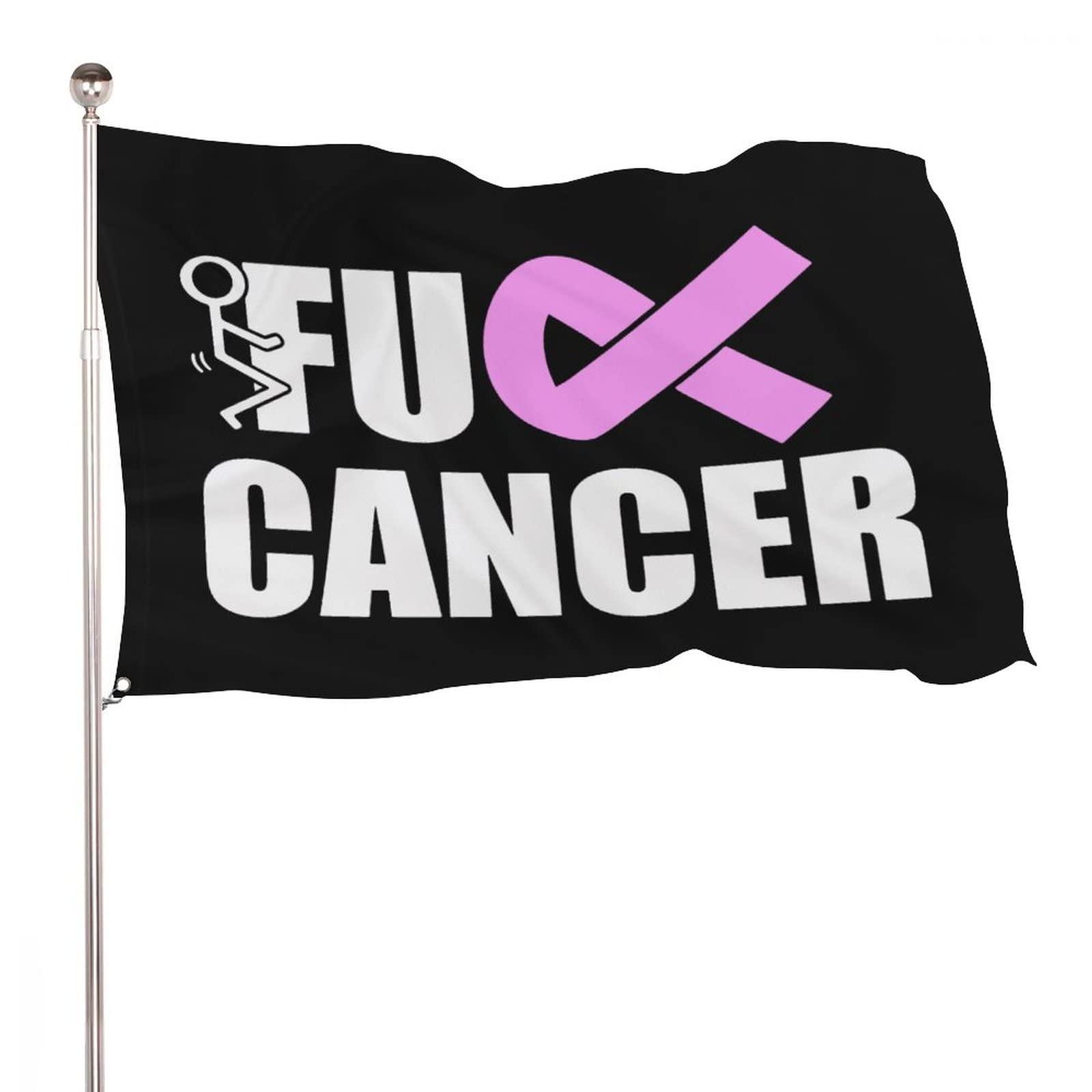 Fuck Cancer Funny Garden Flag Polyester Banner Flag Funny Yard Flag for Indoor Outdoor Decoration 47x70 in