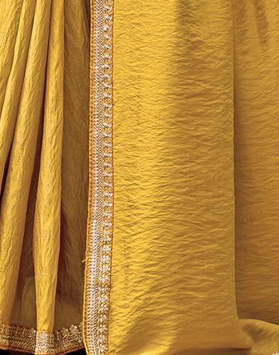 Image of SIRIL Women's Shimmer Silk Sequence Embroidery Lace two Tone Saree With Embroidery Unstitched Blouse Piece