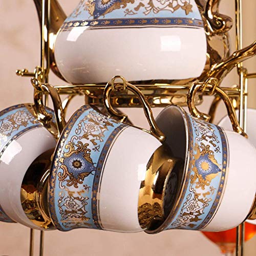 SXLCKJ Juego de té de café, 14 Piezas, Estante de Metal, Tetera, Olla de azúcar, Taza, platillo, Regalo de Cocina… - Imagen 7