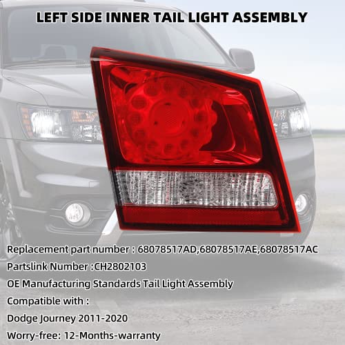 Dasbecan Inner Tail Light Assembly Compatible With Dodge Journey 2011-2020 Led Tail Lamp ‎Stop Brake Indicator Warning Light 68078516Ad 68078516Ae (Right Passenger Side) #TOP1