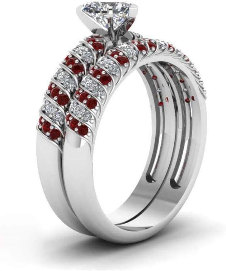 His Hers Wedding Ring Sets Couples Matching Rings Women's 10k White Gold Filled Heart CZ Wedding Engagement Ring Bridal Sets & Men's Tungsten Carbide Wedding Band