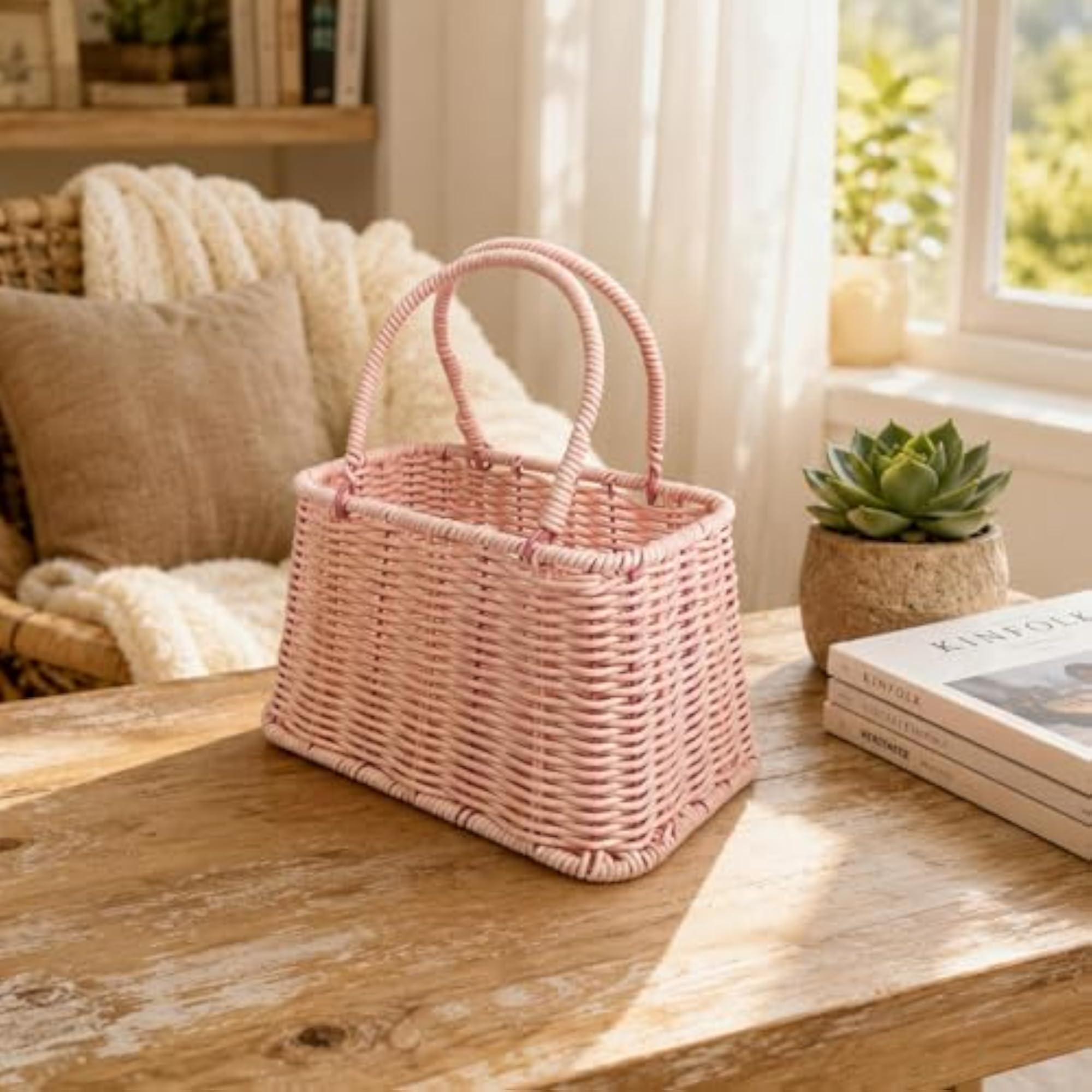 Sloped Flank Wicker Basket, Handwoven Natural Design