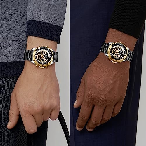 Mens Watches Chronograph Black Gold Stainless Steel Waterproof Date Analog Quartz Watch Business Casual Fashion Wrist Watches For Men #TOP5