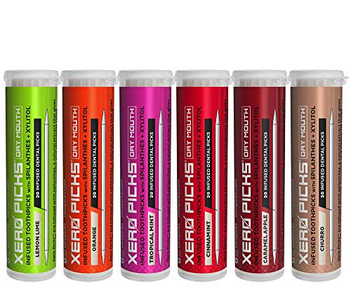 Xero Picks Infused Flavored Toothpicks For Fresh Breath And Dry Mouth Prevention, Wooden Dental Picks With Zero Calorie, Sugar Free, Gluten Free, Vegan, Keto Friendly - 120 Picks (6 Pack) (Variety)