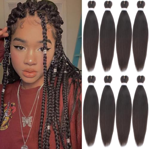 Leeven 8 Packs Pre Stretched Braiding Hair Extension 26 Pouces Yaki Straight Texture Easy Braid Profession Braids for Making Jumbo Braid Hair Pre-stretched...
