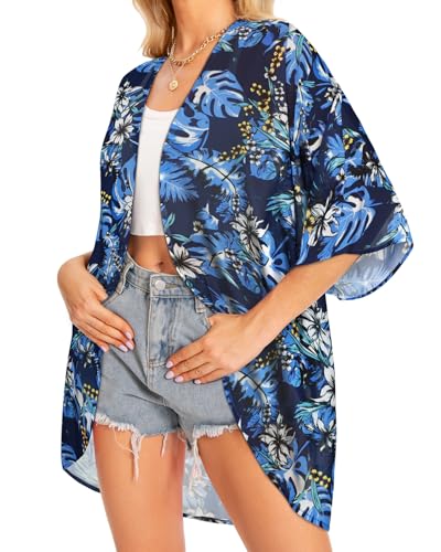 Image of Women Kimono Cardigans Casual Summer Tops Cover up Open Front Floral Print Resort Wear 2026