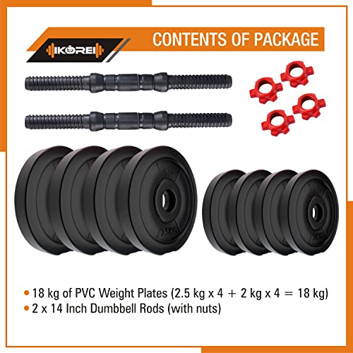 Image of Kore PVC 18 kg (2 kg x 4 + 2.5 kg x 4) Combo 16 Dumbbells Set