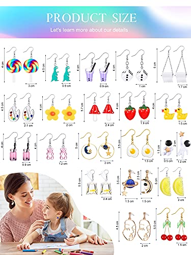 20 Pairs Cute Weird Earrings Funny Dangle Drop Earrings For Women Girls Including Gummy Candy Bear Milk Tea Goldfish Artist Paint Cartoon Strawberry Mushroom Flowers And More (Vivid Style) #TOP6