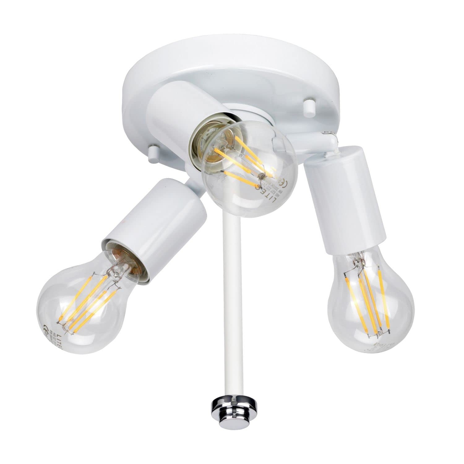 Deckenlampe Stoffschirm in Creme Chrom rund Ø46cm 3x E27 Deckenleuchte Schlafzimmer Wohnzimmer VARINDA