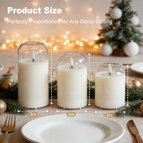 Image of LEDHOLYT Rechargeable Glass Jar Flameless Candles, Realistic Flickering LED Pillar Real Wax Candle with Remote Control and Timer, Ideal for Living Room, Bedroom & Festival Home Decor, 1 Set of 3