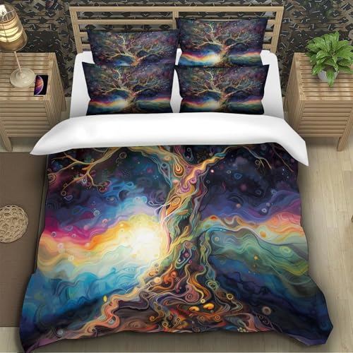Housse de Couette Arbre Cosmique 3D Lit Simple 140x200cm Microfibre