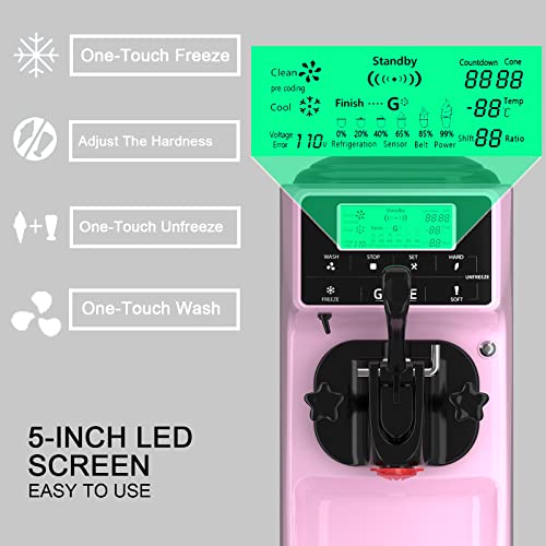 Gseice Commercial Ice Cream Maker Machine For Home,3.2 To 4.2 Gal/H Soft Serve Machine,Single Flavor Ice Cream Maker,1050W Countertop Soft Serve Ice Cream Machine With 1.6 Gal Tank,Led Panel,Pink #TOP1