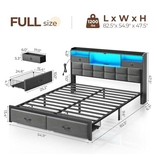 Rolanstar Full Size Bed Frame with Storage