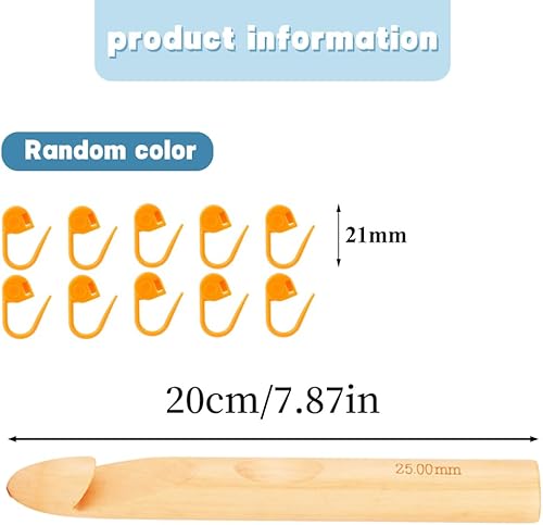 Miniatura 2 de Ganchos de ganchillo de madera, 0.984in, mango de madera de ganchillo, agujas de ganchillo de punto de bambú con 10 marcadores de punto para