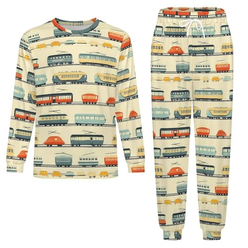 Vintage Train And Carriages Men’s Pajama Set Long Sleeve Top And Pants Loungewear Sleepwear Pjs Nightwear3