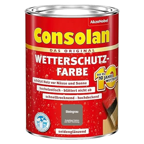 Consolan Peinture de protection contre les intempéries 750 ml Gris pierre opaque Protection du bois extérieur