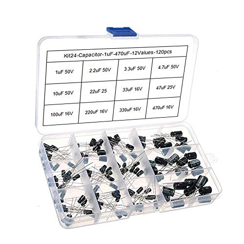 ARCELI 120Pcs / lot 1uF-470uF 12Values10pcs Aluminium Assortiment électrolytique Assortiment Kit Composant Box pour 1UF 2.2UF 3.3UF 4.7UF 10UF 22UF 33UF 47UF 100UF 220UF 330UF 470UF Cover