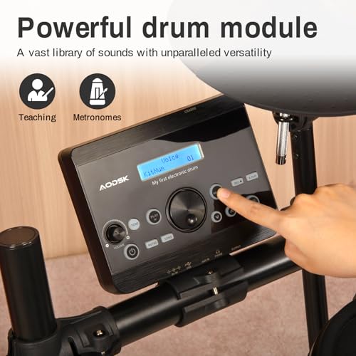 AODSK Electric Drum set for Adults Beginner with 225 Sounds and 15 Drum Kits,USB MIDI,Silent Mesh Drum Set with Heavy Duty Pedals,Contains Drum Throne,Drumsticks,Headphones,UAED-500