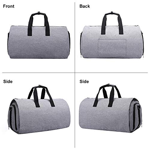 Convertible Garment Bag Carry on Travel Suit Bag with Shoulder Strap, Shoes Compartment - 2 in 1 Waterproof Gym Sport Duffle Bag for Men Women