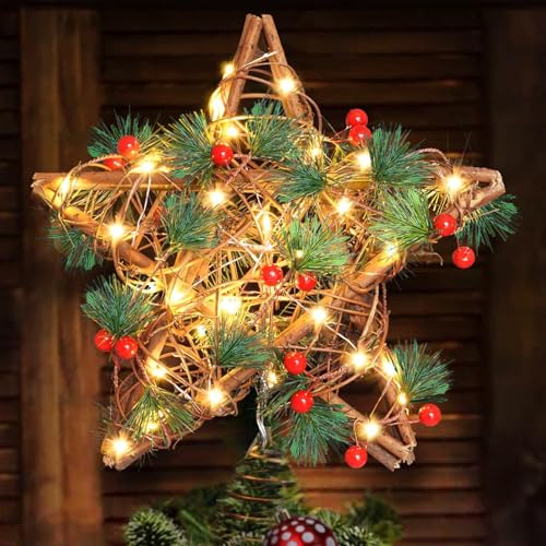 Johiux Estrella para árbol de Navidad con 30 LED, estrella para decoración de árbol de Navidad, 29 cm