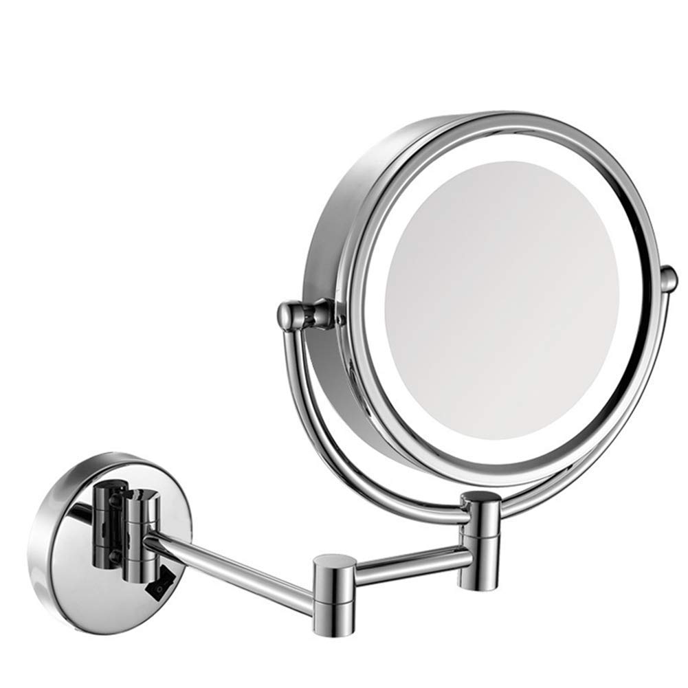 Espejos de Maquillaje for baño de 8,5 Pulgadas, tocador montado en la Pared, Afeitado con Lupa iluminada de latón de Doble Cara, Plegable con Enchufe de Interruptor (Color : Chrome, Size : 10X)