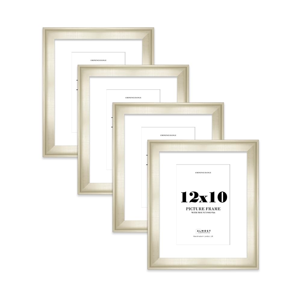12x10" Silver Picture Frame with 9x6" Mount - Shabby Chic Photo Frame with Distressed Finish, Wall Hooks and Kickstand, 32mm Edge - 4 Pack