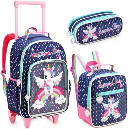 Kit Escolar Infantil P/Meninas com Mochila de Rodinhas, Lancheira Térmica e Estojo, Estampa Colorida (Kit Escolar Dream Big)