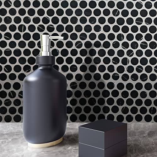 Inno Stickers Stone Backsplash Tile For Kitchen Peel And Stick, Penny Round Self Adhesive Tiles, Black Marquina Marble Stick On Decorative Wall Tile For Kitchen, Bathroom, Fireplace, 10 Sheets #TOP9