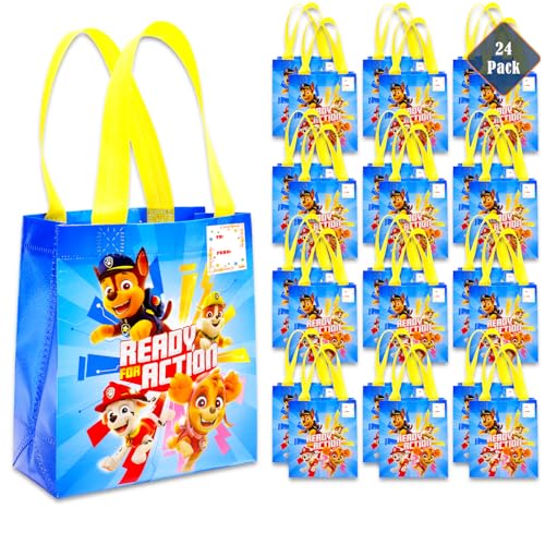 Paw Patrol Party Favor Bag Set – 24 Pack of 8' Party Goodie Bags, Bulk Reusable Mini Tote Bags | Chase, Marshall, Skye and Rubble Paw Patrol Birthday Supplies