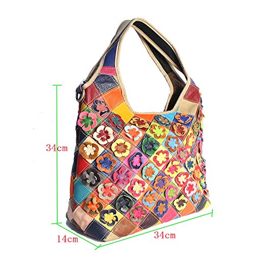 Women Multicolor Floral Shoulder Bag Cowhide Leather Handbag Vintage Totes Purse2