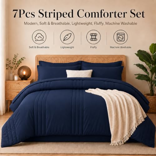 Velorose Twin Comforter Set with Sheet Navy Blue, 5 Pieces Bed in a Bag by Velorose - Used condition - Image 2