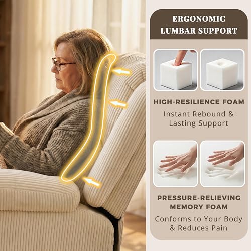 Sillón Relax Plegable Tela Corduroy Crema miniatura 5