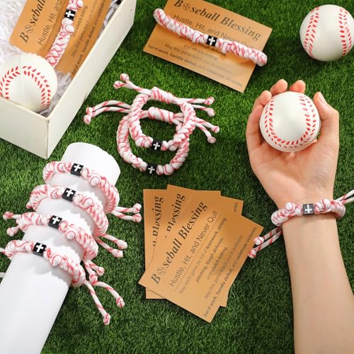 24 Pcs Christian Baseball Gifts for Teen 12 Cross Bracelets 12 Cards Adjustable Baseball Religious Bracelets Gifts2