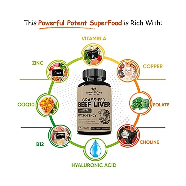 Grass-Fed-Desiccated-Beef-Liver-Capsules-180-Pills-750mg-Each-Natural-Iron-Vitamin-A-B12-for-Energy-Humanely-Pasture-Raised-Undefatted-in-New-Zealand-Without-Hormones-or-Chemicals Grass Fed Desiccated Beef Liver Capsules (180 Pills, 750mg Each) - Natural Iron, Vitamin A, B12 for Energy - Humanely Pasture Raised Undefatted in New Zealand Without Hormones or Chemicals