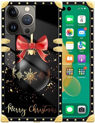 iPhone 14 Pro Max Case,Merry Christmas Square Soft TPU Edges for iPhone 14 Pro Max Case,Metal Decoration Corner iPhone 14 Pro Max Cases for Apple iPhone 14 Pro Max 6.7-inch Merry Christmas