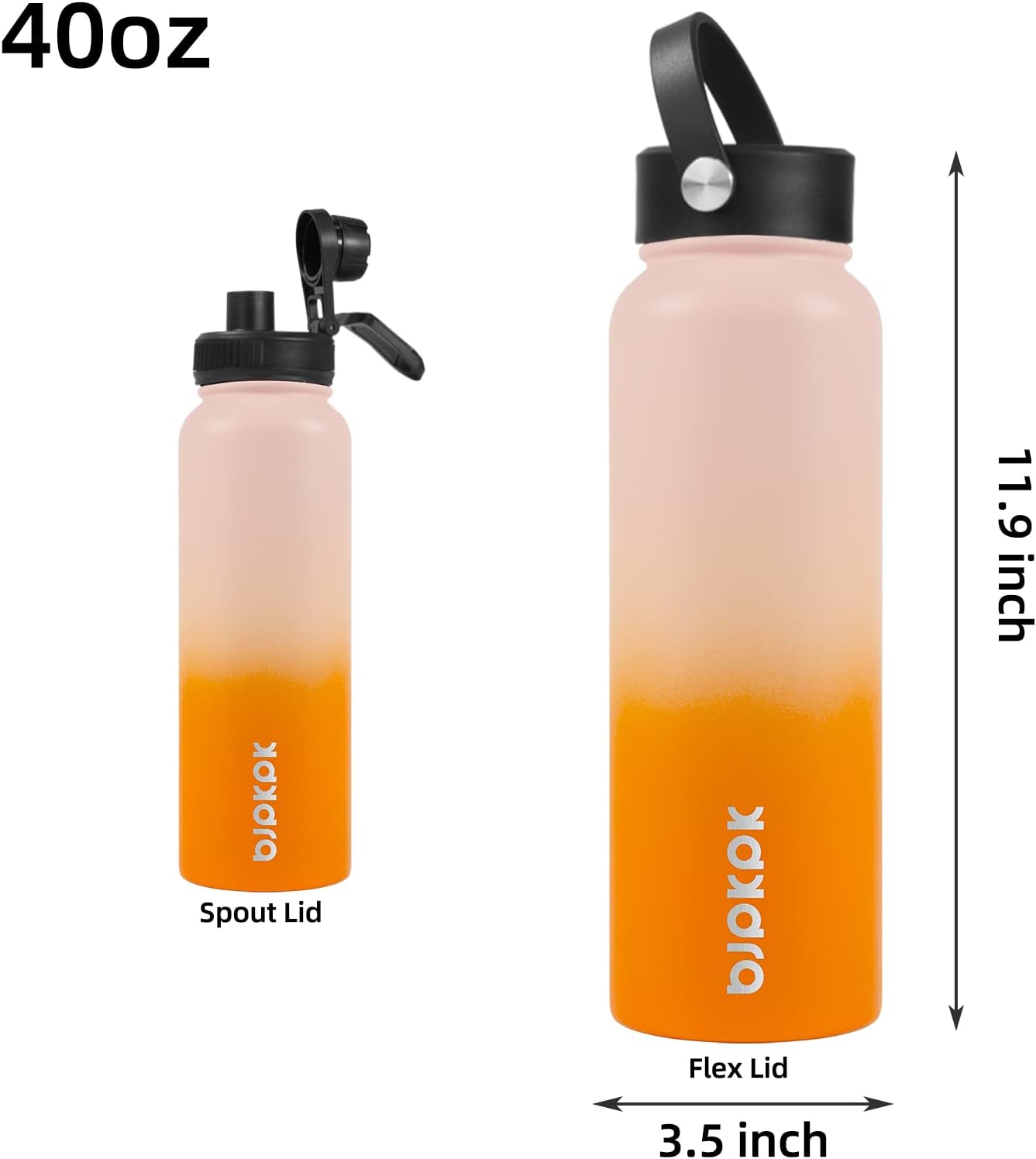 BJPKPK Insulated Water Bottles with Straw Lid, 40oz Large Water Bottle, Stainless Steel Metal Water Bottle with 3 Lids, Reusable Thermos Bottle, Cold & Hot Water Bottle for Sports, Gym-Coral