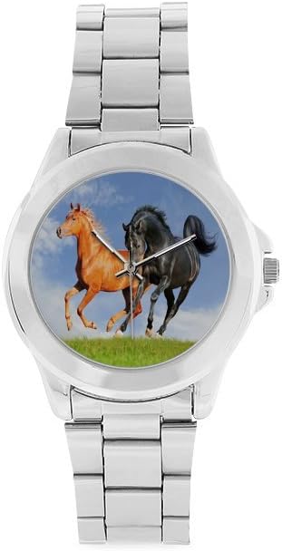 Running Horse on Grass Unisex Stainless Steel Watch