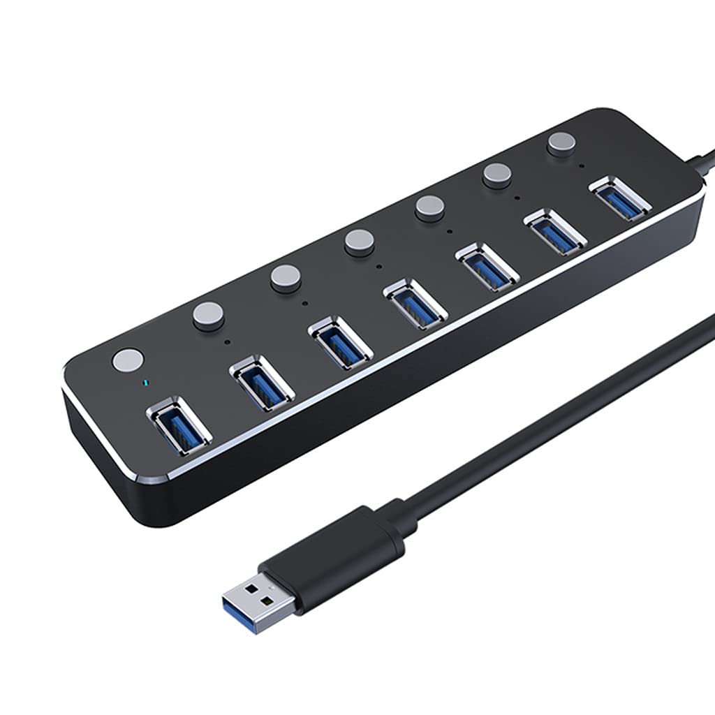 Aluminum 7-Port USB 3 0 Hub 120cm Cable Sub-Control Switch 5Gbps LED Indicator HUB Chargeable Splitter for Multi