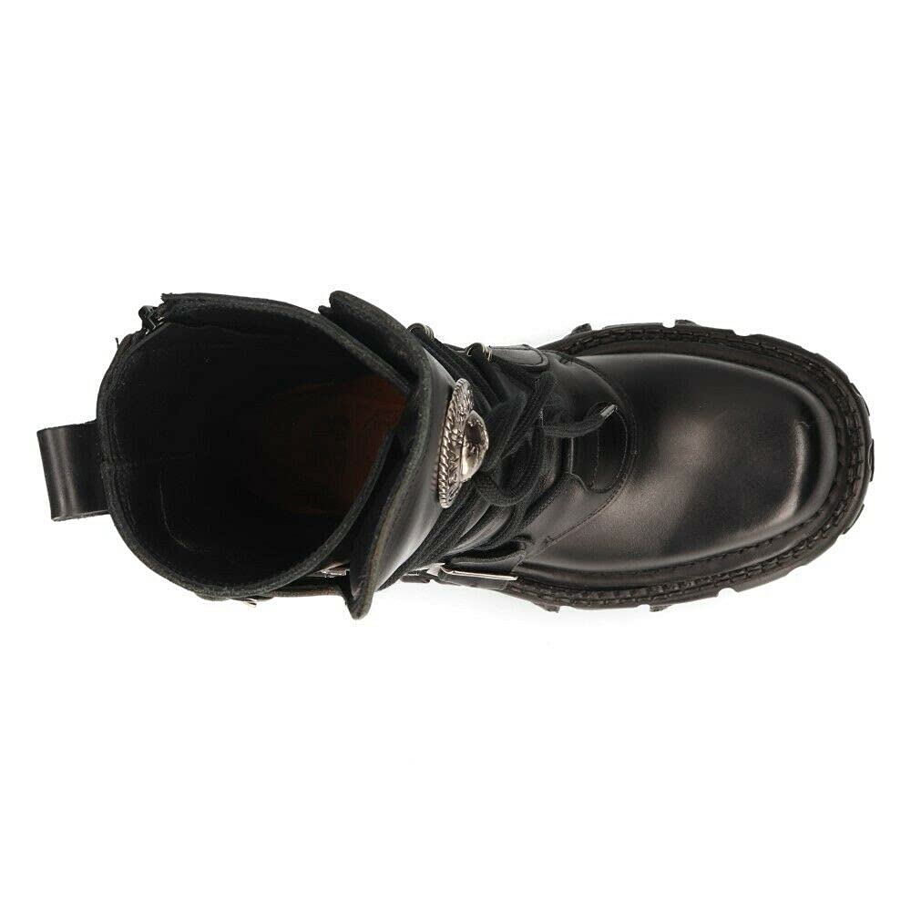 NEW ROCK TANK373-S1 Stivali Unisex con Piattaforma in Pelle Nera Stile Motociclista Gotico