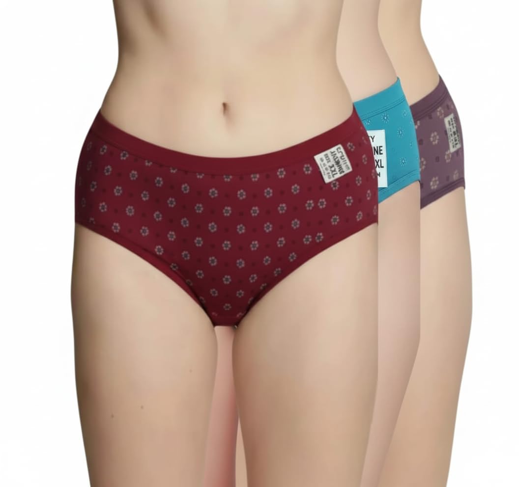 Jasmine Women's Cotton Blend Hipster Panty, Low Rise, Multicolour Printed, Pack of 3-image-22