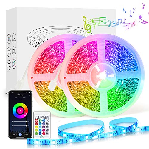 WiFi Ruban LED 10M Intelligent, Etersky Bande Musical LED 5050 RGB Compatible avec Alexa/Google Home, LED 10m avec Millions de Couleurs Contrôlé à Distance Sync avec Musique pour Maison, Mariage, Fête