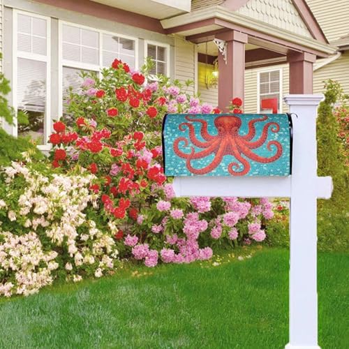 Image of Octopus Mailbox Cover Magnetic Ocean Theme Waterproof Mailbox Wraps Post Letter Box Decor 21x18 in